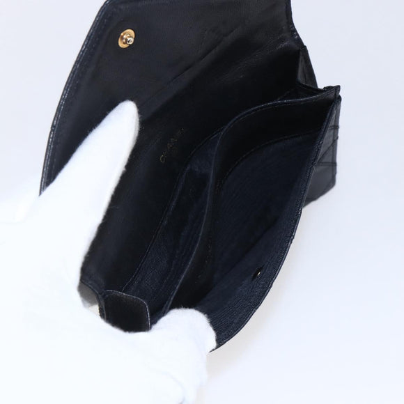 CHANEL Bicolore Wallet Lamb Skin Black CC Auth 146093