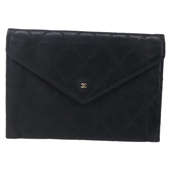 CHANEL Bicolore Wallet Lamb Skin Black CC Auth 146093