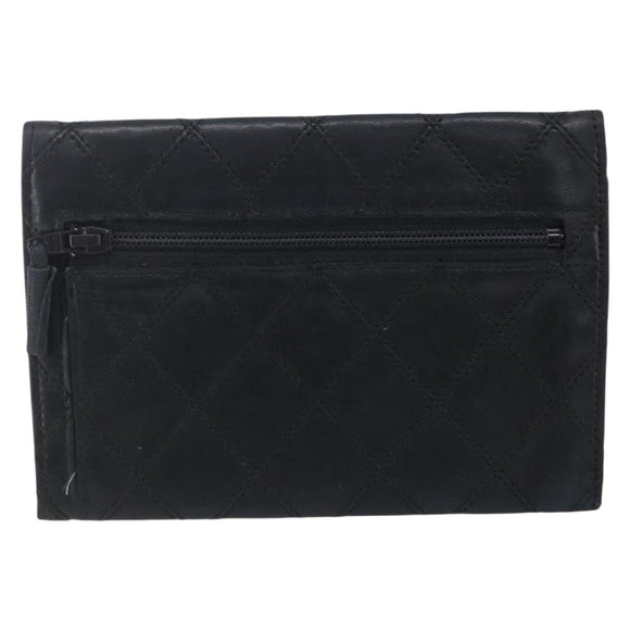 CHANEL Bicolore Wallet Lamb Skin Black CC Auth 146093