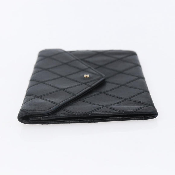 CHANEL Bicolore Wallet Lamb Skin Black CC Auth 146093
