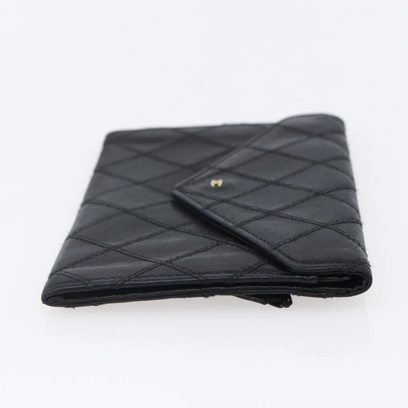 CHANEL Bicolore Wallet Lamb Skin Black CC Auth 146093