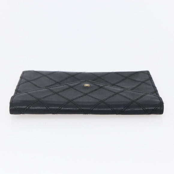 CHANEL Bicolore Wallet Lamb Skin Black CC Auth 146093
