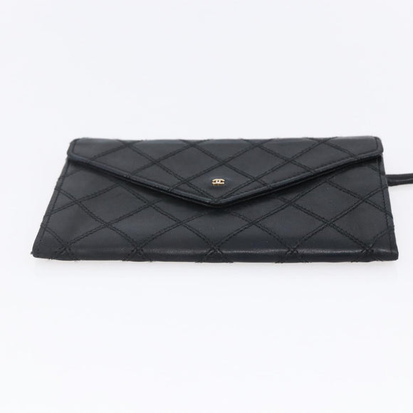 CHANEL Bicolore Wallet Lamb Skin Black CC Auth 146093