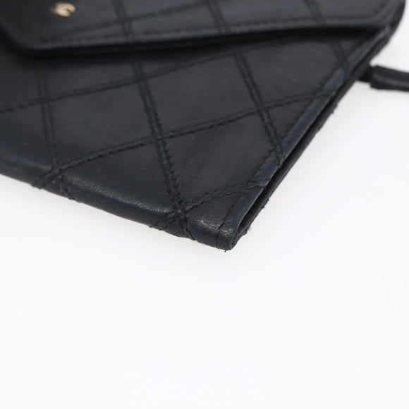 CHANEL Bicolore Wallet Lamb Skin Black CC Auth 146093