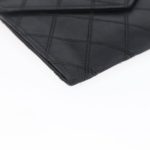 CHANEL Bicolore Wallet Lamb Skin Black CC Auth 146093