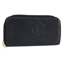 CHANEL Long Wallet Caviar Skin Black Gold CC Auth 146094-1
