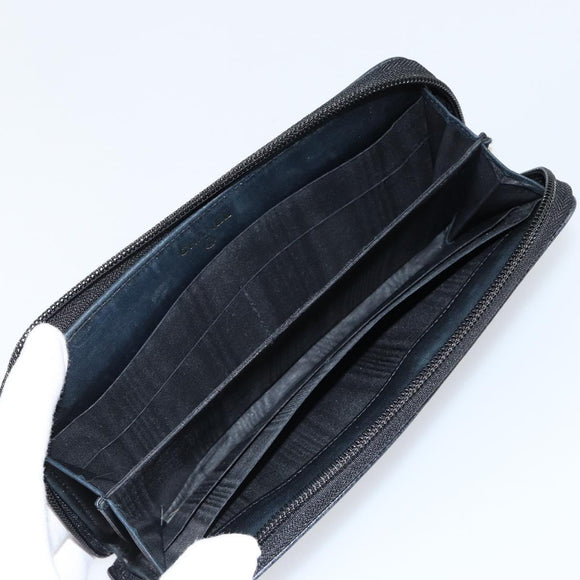 CHANEL Long Wallet Caviar Skin Black Gold CC Auth 146094