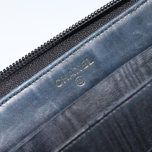 CHANEL Long Wallet Caviar Skin Black Gold CC Auth 146094