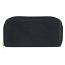 CHANEL Long Wallet Caviar Skin Black Gold CC Auth 146094-13