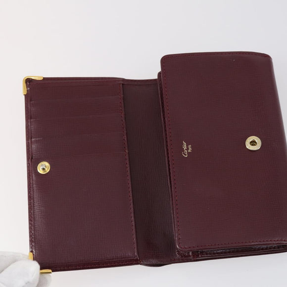 CARTIER Wallet Leather 3 Set Bordeaux Auth 146096
