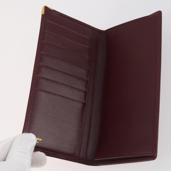 CARTIER Wallet Leather 3 Set Bordeaux Auth 146096