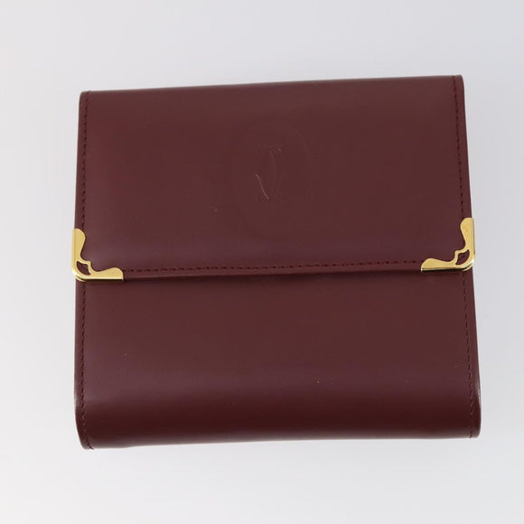 CARTIER Wallet Leather 3 Set Bordeaux Auth 146096