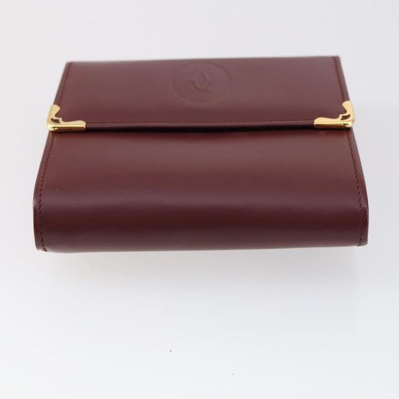 CARTIER Wallet Leather 3 Set Bordeaux Auth 146096