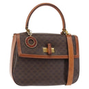 CELINE Macadam Canvas Hand Bag PVC Leather 2way Brown Gold Auth 146100-1