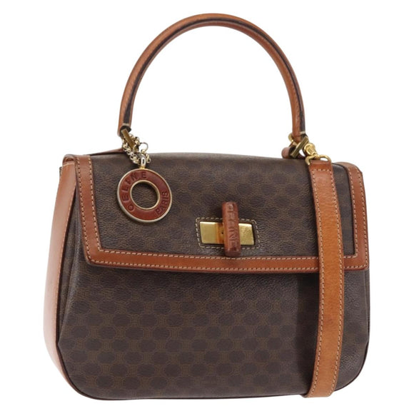 CELINE Macadam Canvas Hand Bag PVC Leather 2way Brown Gold Auth 146100