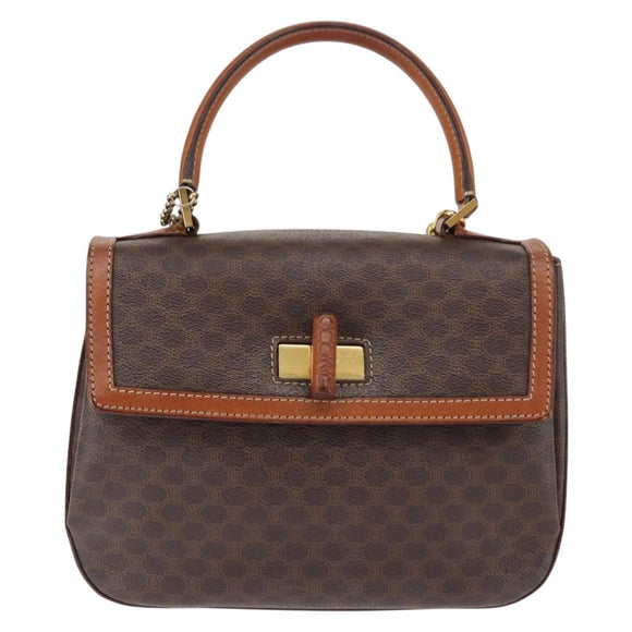 CELINE Macadam Canvas Hand Bag PVC Leather 2way Brown Gold Auth 146100
