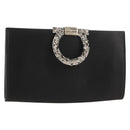Salvatore Ferragamo Gancini Clutch Bag Satin Black Silver Auth 146102V-1