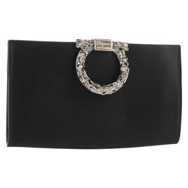 Salvatore Ferragamo Gancini Clutch Bag Satin Black Silver Auth 146102V