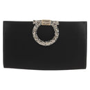 Salvatore Ferragamo Gancini Clutch Bag Satin Black Silver Auth 146102V-13