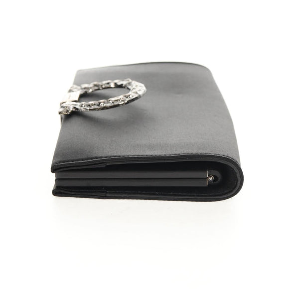 Salvatore Ferragamo Gancini Clutch Bag Satin Black Silver Auth 146102V