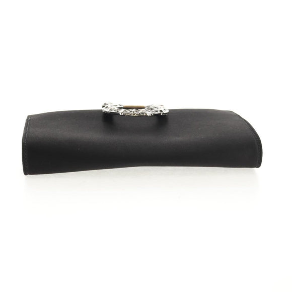 Salvatore Ferragamo Gancini Clutch Bag Satin Black Silver Auth 146102V