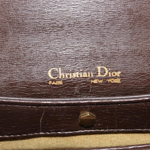 Christian Dior Hand Bag Leather Brown Gold Auth 146106