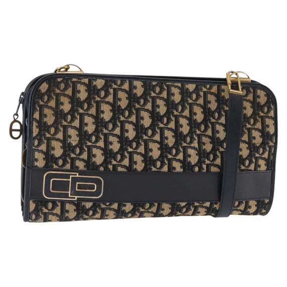 Christian Dior Trotter Canvas Shoulder Bag Navy Gold Auth 146109