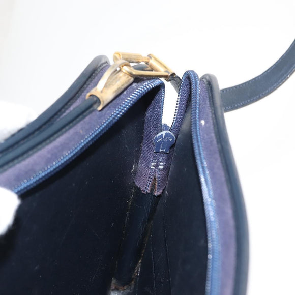 Christian Dior Trotter Canvas Shoulder Bag Navy Gold Auth 146109