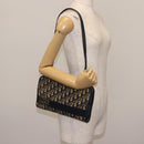 Christian Dior Trotter Canvas Shoulder Bag Navy Gold Auth 146109-23
