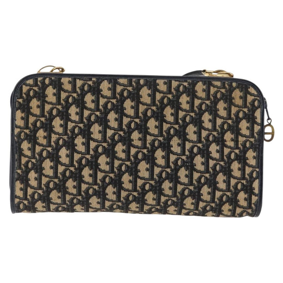 Christian Dior Trotter Canvas Shoulder Bag Navy Gold Auth 146109