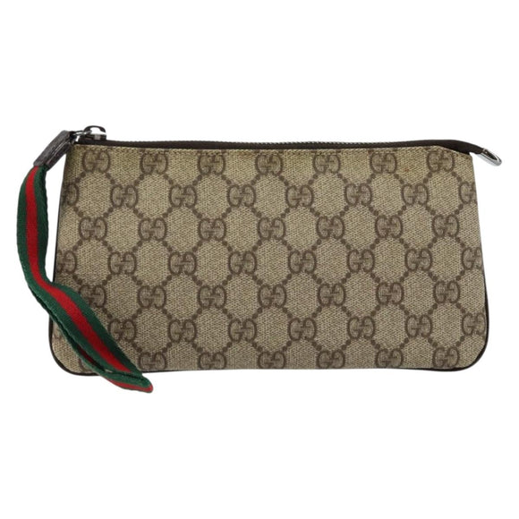 GUCCI GG Supreme Web Sherry Line Bag PVC Beige Silver 190553 0959 Auth 146121