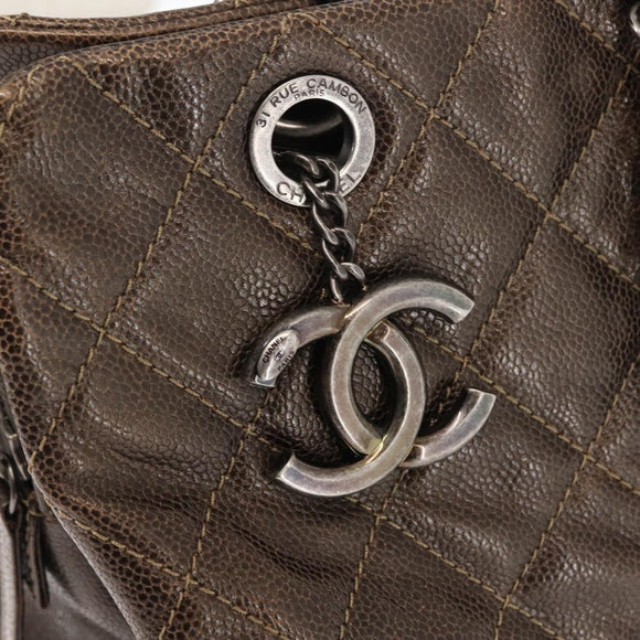 CHANEL Matelasse Chain Shoulder Bag Caviar Skin Brown CC Auth 146129