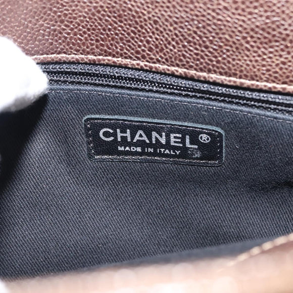 CHANEL Matelasse Chain Shoulder Bag Caviar Skin Brown CC Auth 146129