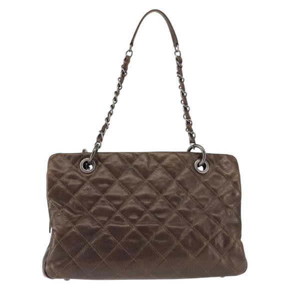 CHANEL Matelasse Chain Shoulder Bag Caviar Skin Brown CC Auth 146129