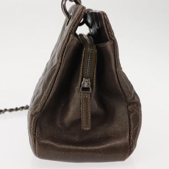 CHANEL Matelasse Chain Shoulder Bag Caviar Skin Brown CC Auth 146129