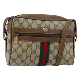 GUCCI GG Canvas Web Sherry Line Shoulder Bag PVC Leather Beige Red Auth 146142
