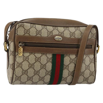 GUCCI GG Canvas Web Sherry Line Shoulder Bag PVC Leather Beige Red Auth 146142