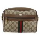 GUCCI GG Canvas Web Sherry Line Shoulder Bag PVC Leather Beige Red Auth 146142-2