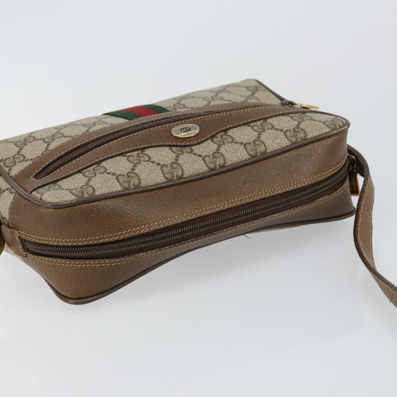 GUCCI GG Canvas Web Sherry Line Shoulder Bag PVC Leather Beige Red Auth 146142