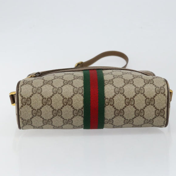 GUCCI GG Canvas Web Sherry Line Shoulder Bag PVC Leather Beige Red Auth 146142