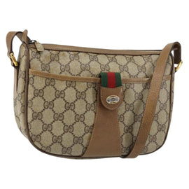 GUCCI GG Canvas Web Sherry Line Shoulder Bag PVC Leather Beige Red Auth 146143