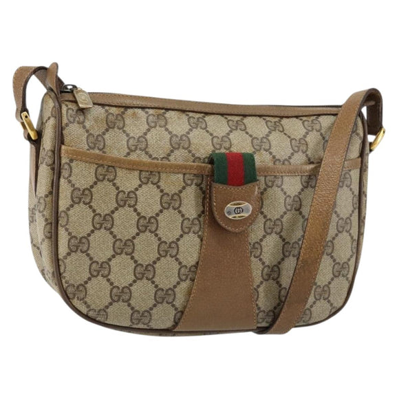 GUCCI GG Canvas Web Sherry Line Shoulder Bag PVC Leather Beige Red Auth 146143