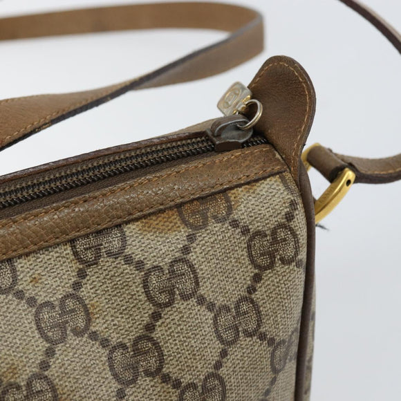 GUCCI GG Canvas Web Sherry Line Shoulder Bag PVC Leather Beige Red Auth 146143