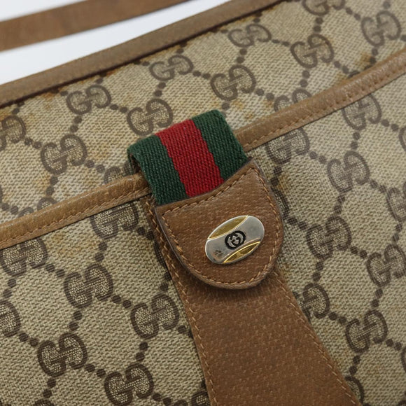 GUCCI GG Canvas Web Sherry Line Shoulder Bag PVC Leather Beige Red Auth 146143