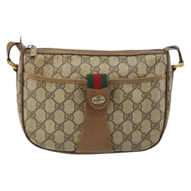 GUCCI GG Canvas Web Sherry Line Shoulder Bag PVC Leather Beige Red Auth 146143 - 0