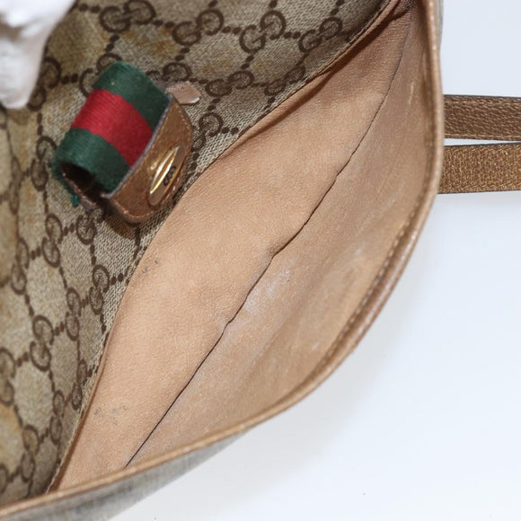 GUCCI GG Canvas Web Sherry Line Shoulder Bag PVC Leather Beige Red Auth 146143