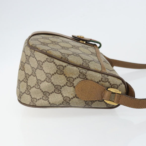 GUCCI GG Canvas Web Sherry Line Shoulder Bag PVC Leather Beige Red Auth 146143