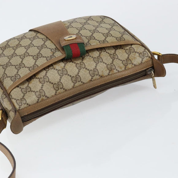 GUCCI GG Canvas Web Sherry Line Shoulder Bag PVC Leather Beige Red Auth 146143