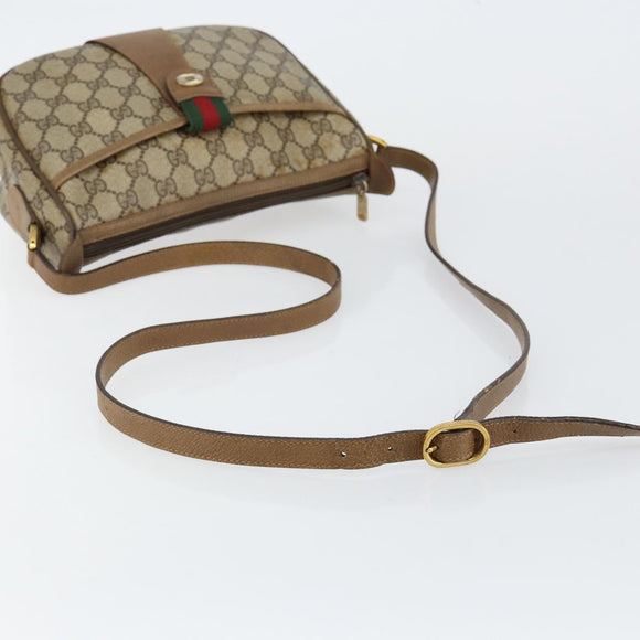 GUCCI GG Canvas Web Sherry Line Shoulder Bag PVC Leather Beige Red Auth 146143