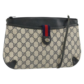 GUCCI GG Canvas Sherry Line Shoulder Bag PVC Leather Navy Red Auth 146144
